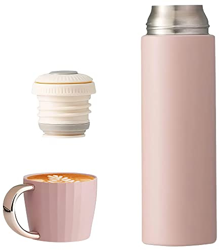 Lotvic Botella Termica, Botella de Agua Acero Inoxidable, Botella Aislada de 500 ml a Prueba de Fugas, Termo Botella con Taza, Termo para Café y Té, Botellas Frío/Caliente para Trabajo, Escuela