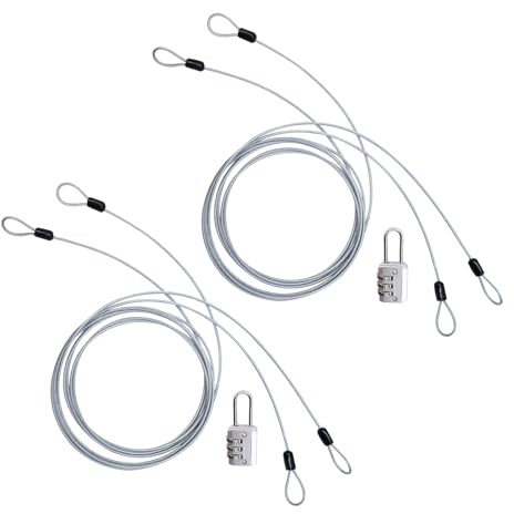S SYDIEN Cable Lock Double Loops 6.6Ft Long Silver Security Cables with Lock, Bike Locks Cables 2.5mm Braided Steel Coated Safety Cable Wire for Luggage,Outdoor, Clothesline (2 Pack)
