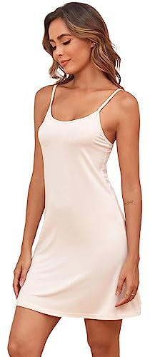 EISHOPEER Women's Slip for Under Dress Adjustable Spaghetti Strap Cami Mini Dress Beige S