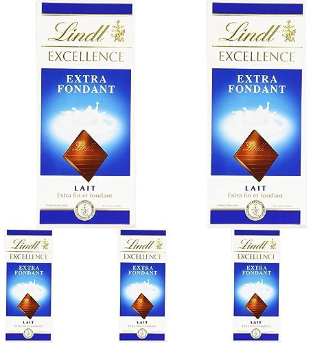 Lindt - Tablette Extra Fondant EXCELLENCE - Chocolat au Lait, 100g (Lot de 5)