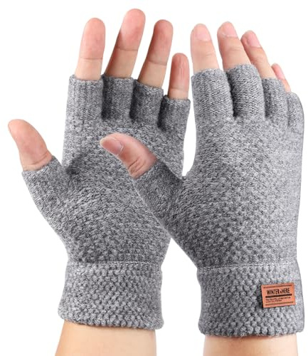 AYPOW Guantes sin Dedos,Guantes Termicos de Invierno Hombre,Guantes de Punto Elásticos Cálidos Guantes de Medios Dedos para Hombres y Mujeres para el Clima frío al Aire Libre