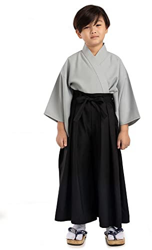 Traditionelles japanisches Kinder Samurai Kostüm Kimono Set Kendo Gi Shirt + Hakama Hose für Jungen und Mädchen aus Baumwolle