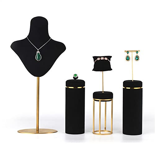 Schmuckständer 4-teiliges schwarzes Kombinations-Büsten-Set, Schmuckbüsten-Halsketten-Präsentationsständer zur Präsentation von Schmuckhalsketten, Armbändern, Ohrringen und Anhängern Schmuck Organizer