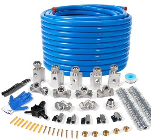 3/4×100&200&300ft Compressed Air Line Kit for Shop/Garage, Hdpe-Aluminum Rapid Air System Includes Right Angle Fittings and Tee Fittings, Compressed Air Piping System Leak Proof&Easy to Install