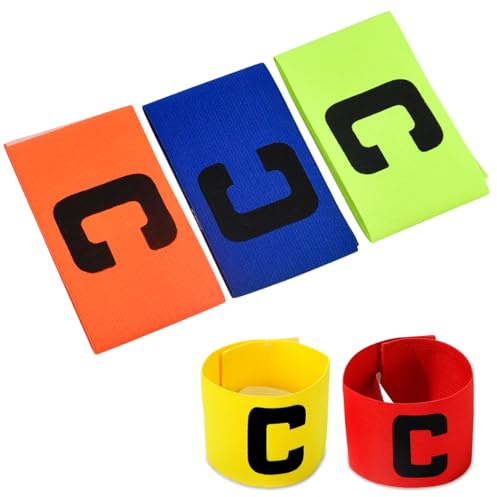 5 Piezas Brazalete Capitan Futbol, Brazaletes de Capitán Elásticos, Brazaletes de Capitán Multicolores, C Banda del Capitán para Fútbol para Niños, Adultos, jóvenes, Ideales para Muchos Deportes