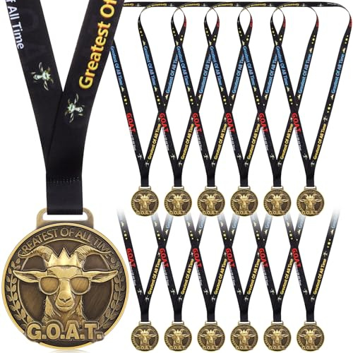 Loetere 12 Pcs Award Medals 2'' Funny Sports Awards Trophy with Neck Goat Basketball Cross Country Race Track Swimming Ribbon Winner Prizes Bulk Gift for Team Competitions Party Favor (Goat)