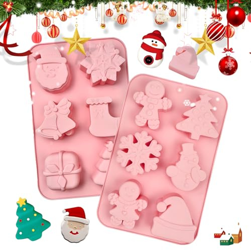 Julsilikonform, silikonform 2 st, bakform, jul, mini, kakform, silikon, julform, 12 julelement, för julbakning, kakor, choklad, pepparkakor, fondant, gelé, tvål