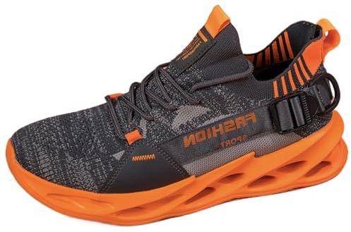 Uomo Donna Running Scarpe da Ginnastica Leggere Traspirante Casual Sportive Mesh Comode Fitness Jogging Sneakers Multicolore G133 GrayOrange 43