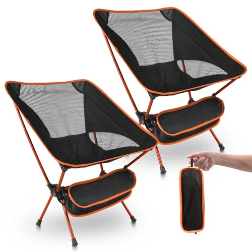 Nsyee Lot de 2 chaises de camping pliantes ultra légères, compactes et portables pour adultes, capacité de charge de 105 kg, chaises d'extérieur avec sac de transport pour camping, jardin, pêche