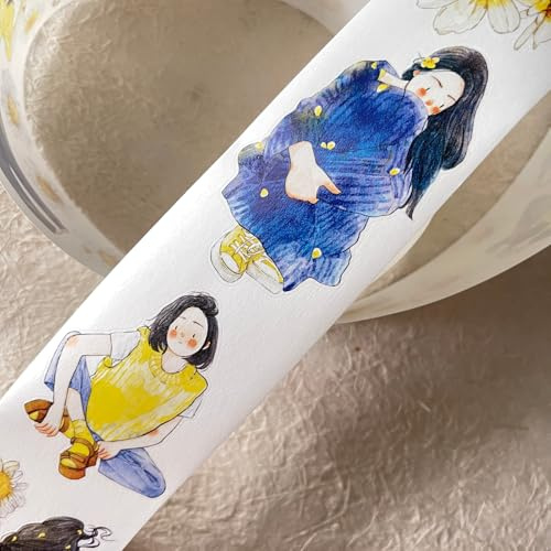 RICHTAPES DingDing Vol9-31 lite gul, förskuret Washi-papper PET-tejp klistermärken, 6 cm x 10 m, original vintage karaktär design för klippböcker, kultidskrifter, planerare och konsthantverk