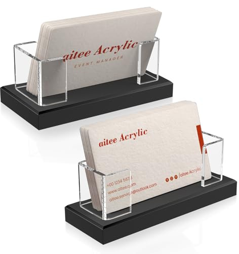 AITEE Visitenkartenhalter für Schreibtisch: 2 Stück Klarer Acryl Visitenkartenständer, Visitenkarten Aufsteller Fasst 60-80 Visitenkarten für Messestand Kaufhaus Theke Büro