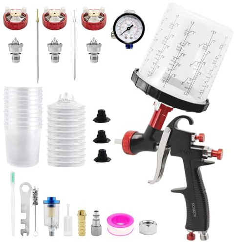 KCNKCN R500 LVLP Air Spray Gun,with 1.3/1.7/2.0mm Nozzles, 650ml Mixing Cup& 10x Disposable Cups, Paint Gun Sprayer, Automotive Paint Gun for House, Car, Furniture, Fence, Varnish& Top Coat(Black)
