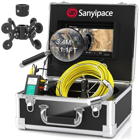 Telecamera Ispezioni Tubi 50M, Sanyipace DVR Telecamera Endoscopio Industriale con Contatore di Distanza,9 Schermo Professionale Telecamera per Fognature, IP68 Videocamera di Ispezione