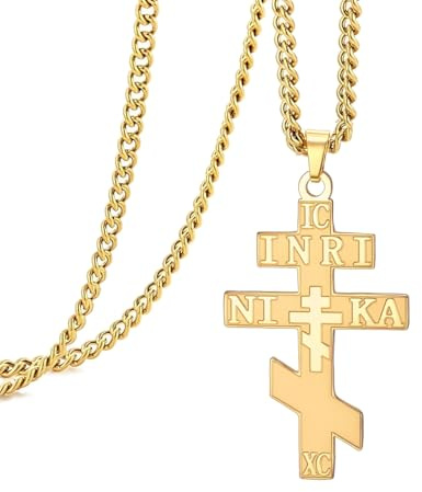Ryska ortodoxa korshalsband IC XC NIKA östra kors hänge Jesus Kristus bysantinsk grekisk amulett retro kristna religiösa smycken katolsk gåva för kvinnor män, Medio, Rostfritt stål, Ingen ädelsten