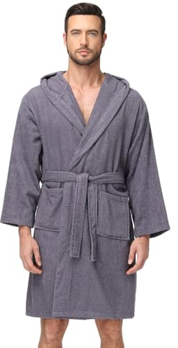 FALARY Peignoir pour Homme avec Capuche en 100% Coton Éponge, Ultra Absorbant & Ultra Doux – Pour Sauna, Bien-être et Maison, S-3XL, anthracite, XL