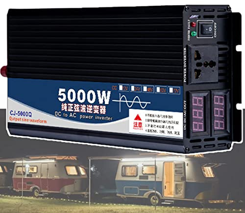 3500/4000/5000w Ren Sinus Växelriktare, Dc 12v/24v/48v/60v/72v Till 110v/220v Ac Växelriktare För Bil, Dubbel Digital Display - Dubbla Universaluttag,48Vto220V-5000W