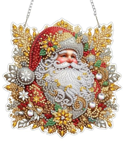 GHHKUD Kits de arte de diamantes colgantes de Papá Noel para adultos, kits de pintura de diamantes de forma especial, colgante colgante, acrílico 5D, kits de pintura artística para decoración de pared