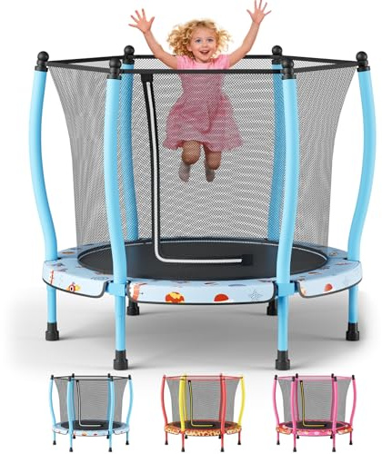 ZCMHAXJ 55 Trampoline for Kids with Curved Poles, 440lbs Capacity Indoor & Outdoor Toddler Trampoline, Gifts for Boys & Girls