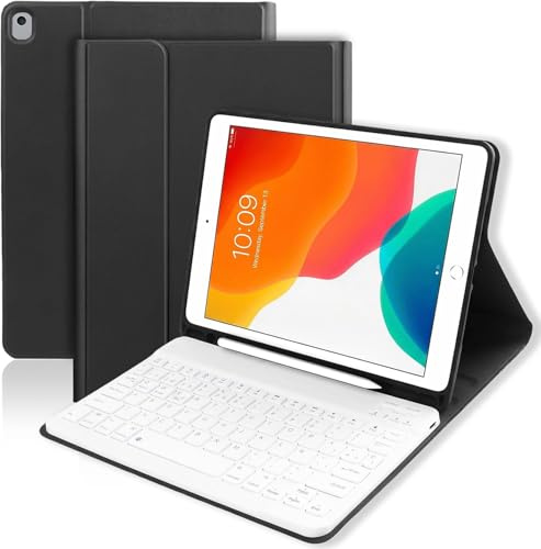 Funda Teclado para iPad 9ª Gen 2021/8ª Gen 2020/7ª Gen 2019/ Air 3 / Pro 10.5, Soporte para Lápiz y Teclados Recargable, Iluminación, [Español] Magnético Desmontable Bluetooth Teclado (Negro)