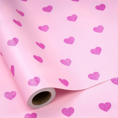 RUSPEPA Valentine's Day Wrapping Paper Roll - Rose Gold Glitter Hearts Mini Roll, Romantic Gift Wrap for Couples, Wife, Husband, Wedding, Anniversary & Valentine's Gifts, 43.2cm x 5m