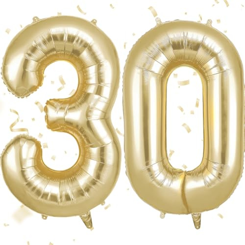 OFFCUP Globo Número 30 Dorado claro 40 (101cm), Grande Globos Foil, Globo Numeros Gigante, Inflar con Helio o Aire, Decoraciones para fiestas y aniversarios de graduación