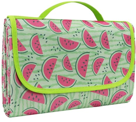 Ninonly Manta Picnic Impermeable 200X200cm Manta para Picnic de Camping Grande Tapete de Picnic Plegable con Asa Portátil para Playa, Barbacoa, Viajes, Camping Patrón de Sandía