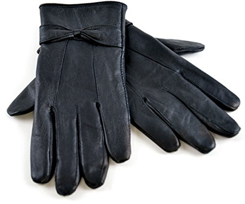 Ladies Womens Soft Fleece Lined Coloured Genuine Leather Bow Gloves Winter M/L