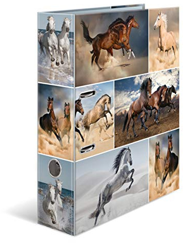 HERMA Ordner A4 Pferde, 7 cm breit, Kinder Ringordner mit Tier Motiv, bunter Aktenordner mit Innendruck für Jungen und Mädchen