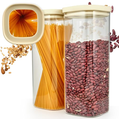 Dalena Home® Förvaringsburkar med lock 2-pack av stabilt borosilikatglas + etiketter (2x 2000ml) - Lufttät & Stapelbar - Förvaringsglas kök, förvaringsburk kantig