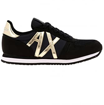Armani Exchange Sneaker da Donna in Microfibra Scamosciata con Pizzo, Black Lt Gold., 39 EU