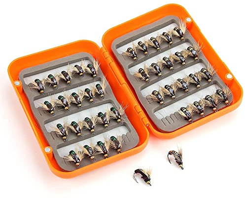 Esche Pesca Mosca, Realistiche per Trota Kit Completo 40Pcs for Amatori Professionisti Fiumi Laghi Torrenti