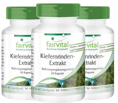 fairvital tallbarksextrakt, 180 kapslar (60 x 3), HÖGDOSERAT, Pinus pinaster atlantica, 95% proantocyanidiner, VEGAN