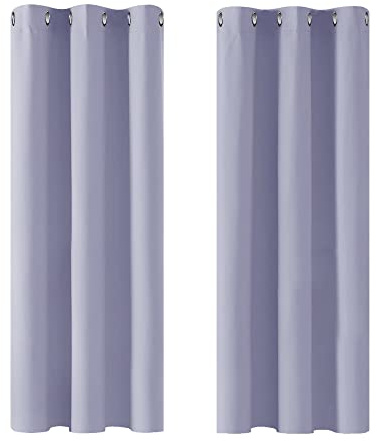 Deconovo Ogenomskinliga gardiner med öljetter för sovrum, ogenomskinliga termiska gardiner, 138 x 107 cm (längd x bredd), lavendel, set om 2