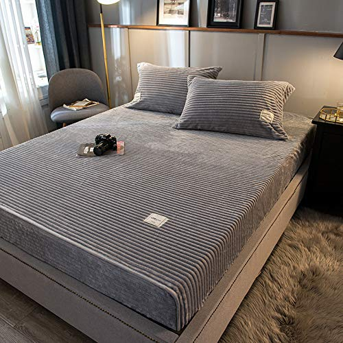 HAIBA Premium Warme Spannbettlaken Kuschelige Cashmere - Touch Bettlaken Jersey Fleece Spannbetttuch Bett Flauschiges Laken, Gray, 120x200+30cm