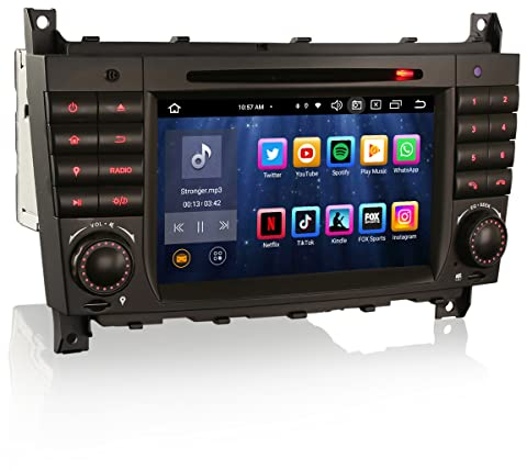 Erisin 8-Core 7 Pulgadas Android 14 GPS Navegación Estéreo de Automóvil DVD Reproductor para Mercedes Benz C/CLK/CLC Klasse W203 W463 Soporta Bluetooth 5.0 CarPlay DSP Android Auto WiFi Dab+ 4GB+64GB