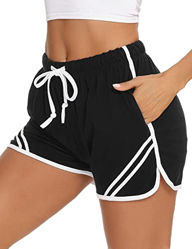 Litherday Shorts för kvinnor, sportshorts, korta byxor, ränder, joggingbyxor, sommar, träningsbyxor med fickor, elastisk linning och ventilerande shorts för fitness, löpning, gym, basket