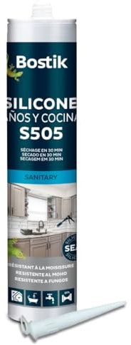 BOSTIK S505 Silicona Baños y Cocinas Blanca - Cartucho 280 ml | Silicona Universal - Máxima Resistencia al Moho - Compatible con Esmaltes y Lacados - Secado Express - No Ennegrece