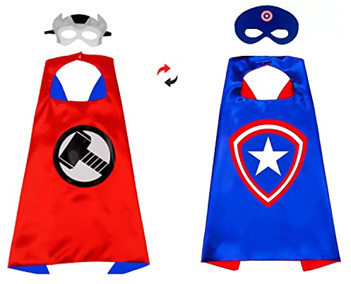 Cape de super-héros pour enfants – Cape double face pour enfants et 2 masques inclus – Déguisement pour fête d'anniversaire et cosplay pour filles et garçons