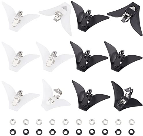 CHGCRAFT 20 Pcs 2 Couleurs Pinces à Noeud Papillon Attache de Matériel de Noeud Papillon Noir Argent Pince à Cravate en Fer avec Clips de Collier Fixe en Plastique pour Fermeture 54mm × 30mm