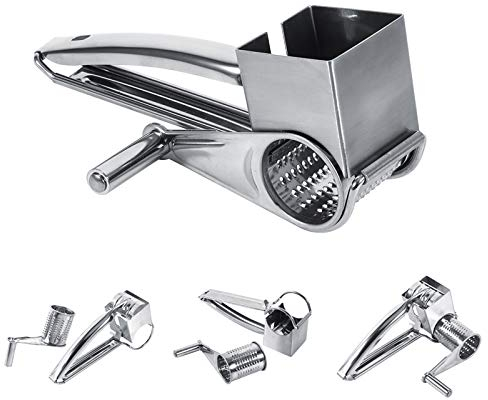 Cheese Grater-Multifunctional Kitchen Craft Rotary Stainless Steel Cheese Grater 1 Drums Slice Shred Tool