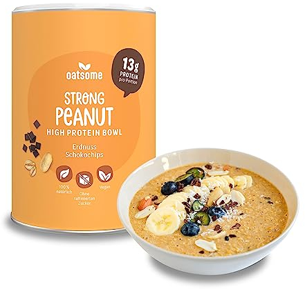 OATSOME® Strong Peanut | High Protein Bowl Mit Erdnuss & Schokochips | 24g Protein pro 100g | 100% Natürlich, Vegan & Ohne Raffinierten Zucker | Einfache Zubereitung | Frühstück | Superfood | 440g