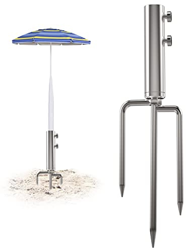 Mikytoper Umbrella Stand Anchor with 3 Spikes, Heavy Duty Metal Parasol Base, Outdoor Umbrella Steel Anchor for Beach Grass Sand, Silver