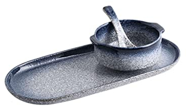 Keramisk frukosttallrik set, soppskål soppkopp med handtag för frukost smörgåssoppa, serveringsskål för kaffeflingor