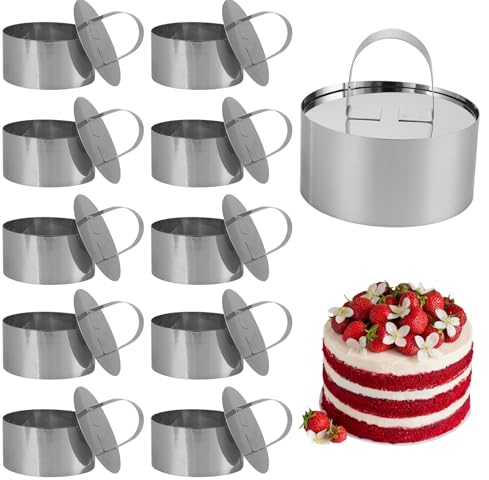 AKOLAFE 14 Stück Dessertringe 8cm Servierringe Edelstahl Set Tortenring Klein Speiseringe mit Deckel Backring Edelatahl Backringe 8cm für Kuchen, Desserts (Runde)