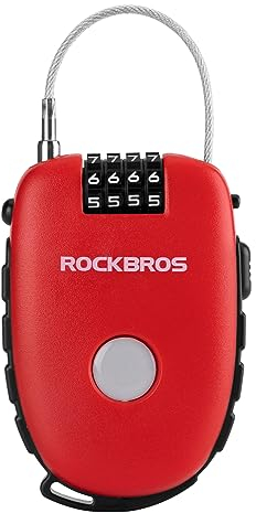 ROCKBROS Fahrradschloss Einziehbares Kabelschloss Zahlenschloss mit 4-stelligem Zahlencode 94cm Flexibel Tragbar Mini Helmschloss für Fahrräder Motorräder Pakete Helme E-Scooters