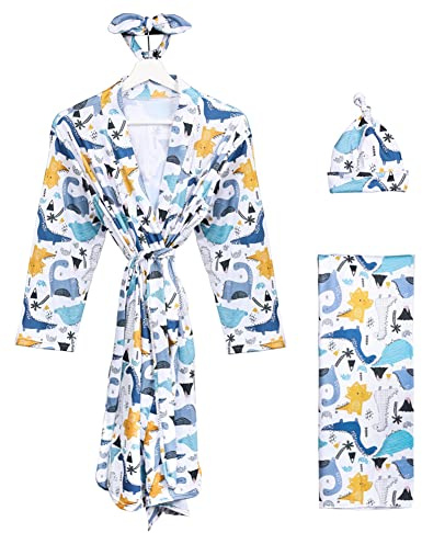 FYMNSI Mommy Robe With Matching Swaddle Set Maternity Robe For Hospital Labor Delivery Soft Pregnancy Women Bathrobe Blanket Headband 4pcs