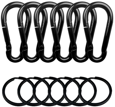 6 Stück Karabiner, 6 Stück Schlüsselanhänger, Verschlusskarabiner, D-Ring-Karabiner, Karabiner aus Aluminiumlegierung, geeignet für Camping, Bergsteigen, Reisen (schwarz)