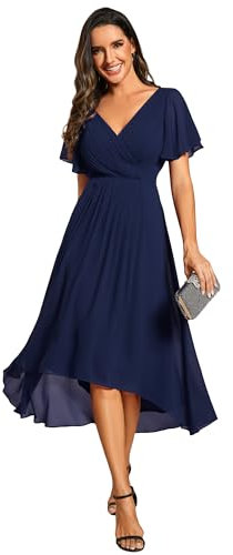 Ever-Pretty Abendkleider Elegant für Hochzeit Chiffon A-Linie Brautjungfernkleid Festliche Kleider Navyblau 44