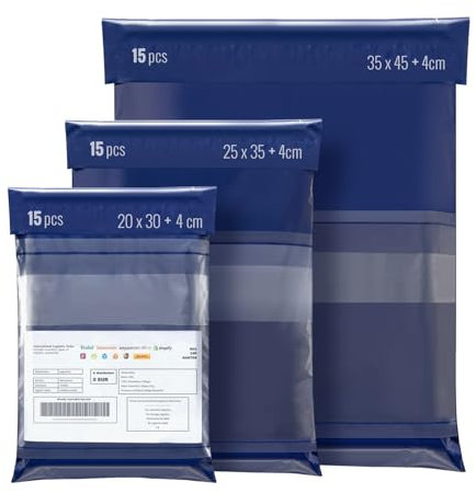 Wemk Versandtaschen, 45 Stück Versandtüten für Vinted, 3 Größen Versandtaschen Packung, Wasserdicht, Undurchsichtig, Abrasionsbeständig, Posttaschen, Logistik Verpackungen, Blau