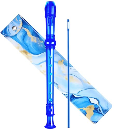 Soprano Recorder for Kids Beginners, German Fingering, C Key, 3 Piece with Cleaning Rod, Bag, Fingering Chart (Crystal Blue)…